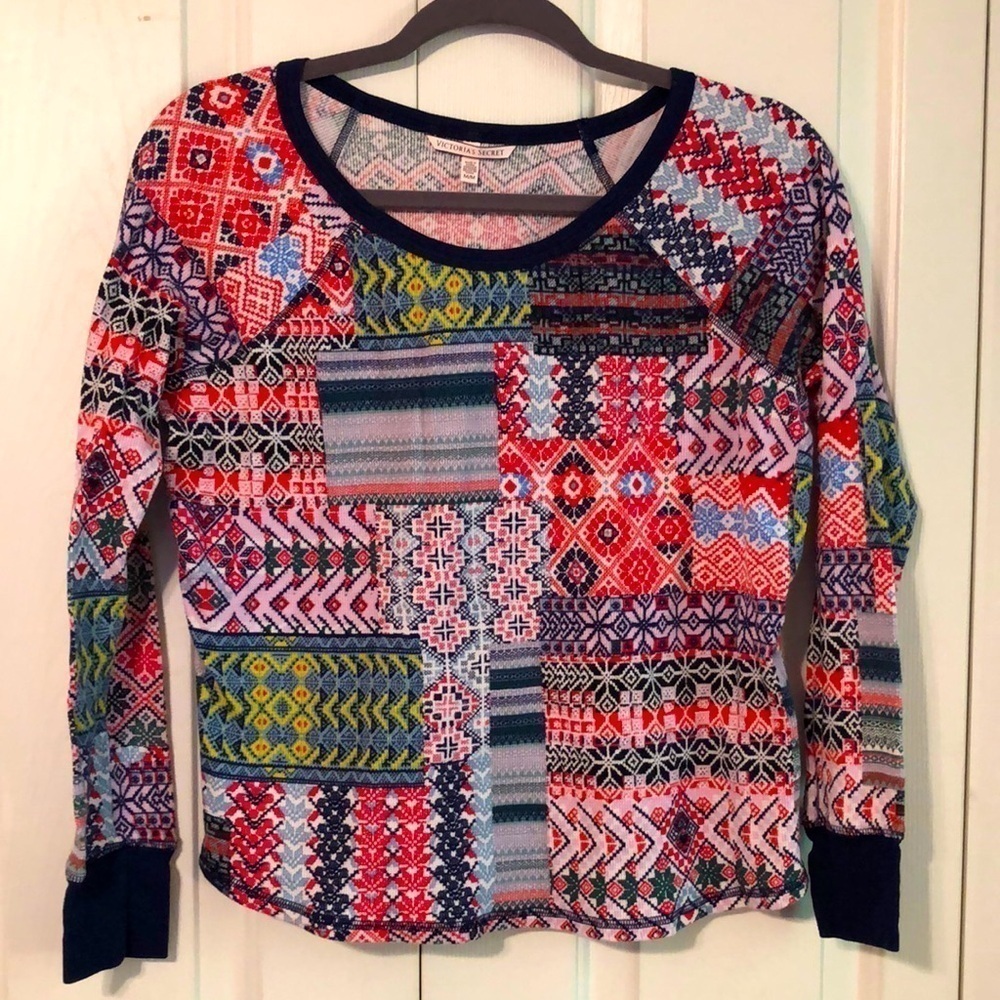 Victoria’s Secret Fair Isle Ski Mixed Print Thermal Top Size Medium